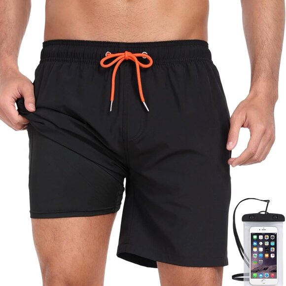 Mens Swim Trunks with Compression Liner 7" Inseam Quick Dry Bathing Suit Beach S
